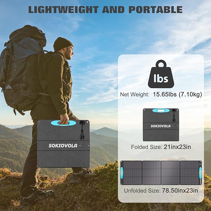 SOKIOVOLA 200W Portable Solar Panels for Power Station IP68 Waterproof ETFE Foldable Solar Panel Kit 25% High Conversion Efficiency Solar Panel for Camping Outdoor RV Blackout