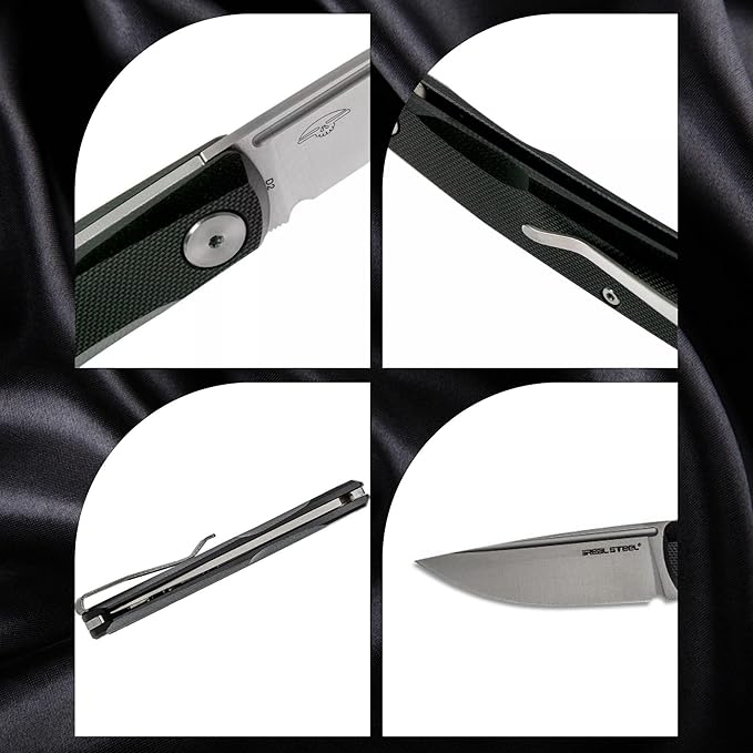 REALSTEEL Luna Lite Folding KnifePocket KnivesSlipjointNail Nick2.8 D2 BladeG10 Handle1.9ozEDC Indoor OutdoorCampingHikingDaily UseGift for Men Women(Blue G10)