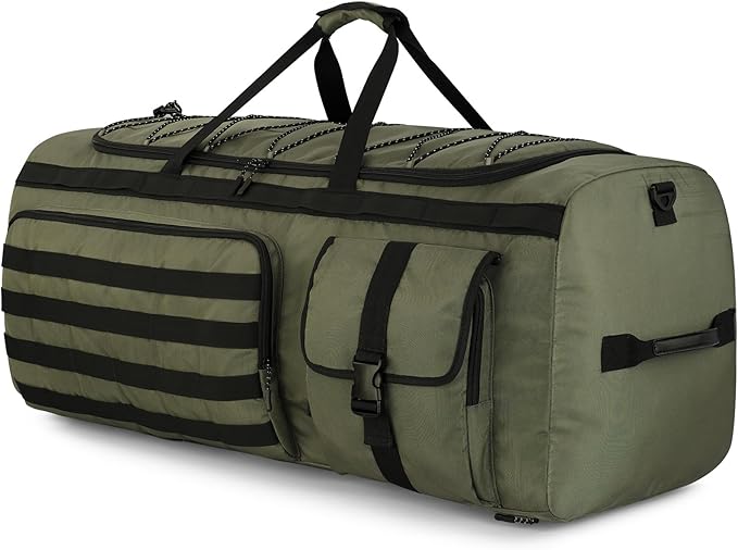 Gonex 130L Extra Large Duffel Bag for Men Heavy Duty 3 in 1 Convertible Carry Travel Duffle with Shoe Compartment Tactical Loops Sports Gear Bag for Family Trips (Army Green)