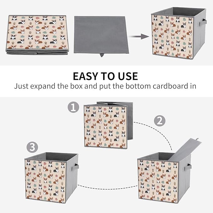 Foldable Storage Box with Handles Coffee Corgi Durable Collapsible Cube Bin for Organizing Toys Books Clothes Versatile Home &amp Office Solution