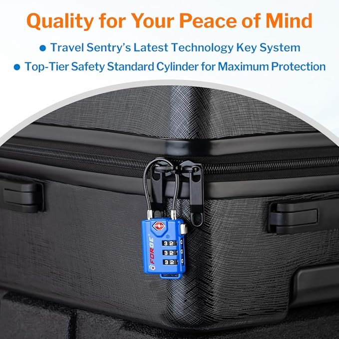 Bright Colors TSA Approved Luggage Locks 4 Pack Re-settable Combination with Alloy Body Blue 4 Locks.