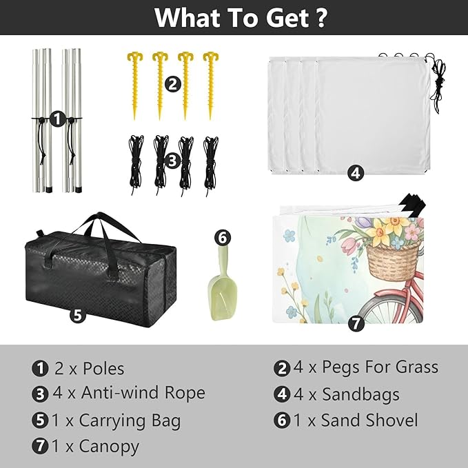 xigua Easter Bunny Beach Tent Sun Shelter with Carrying Bag - Silver Coated Oxford Fabric Beach Canopy for Beach Camping Fishing - Includes Windproof Ropes Sandbags &amp Stakes