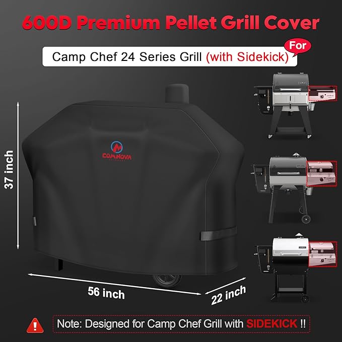 Comnova Pellet Grill Cover for Camp Chef 24 Series with Sidekick - 600D Premium Smoker Cover Waterproof Heavy Duty for Camp Chef Woodwind 24 / Pro 24 with Sidekick Sear or Sidekick Flat Top and More