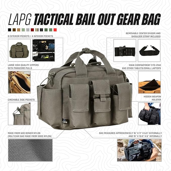 LAPG Tactical Bail Out Gear Survival Bug Out Hunting &amp Hiking Range Bag with Shoulder Strap &amp Carry Handle
