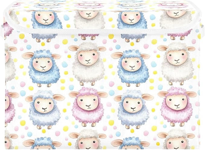 Storage Cube with Lid Cute Sheeps Print 16.5×12.6×11.8 IN 1 Pack Collapsible Large Capacity Foldable Storage Basket Bin Organizer