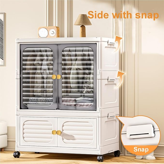 Takywep Stackable Plastic Storage Bins with Doors Wheels &amp Hanging Rods Large Collapsible Closet Organizer Cabinet Versatile Home Storage