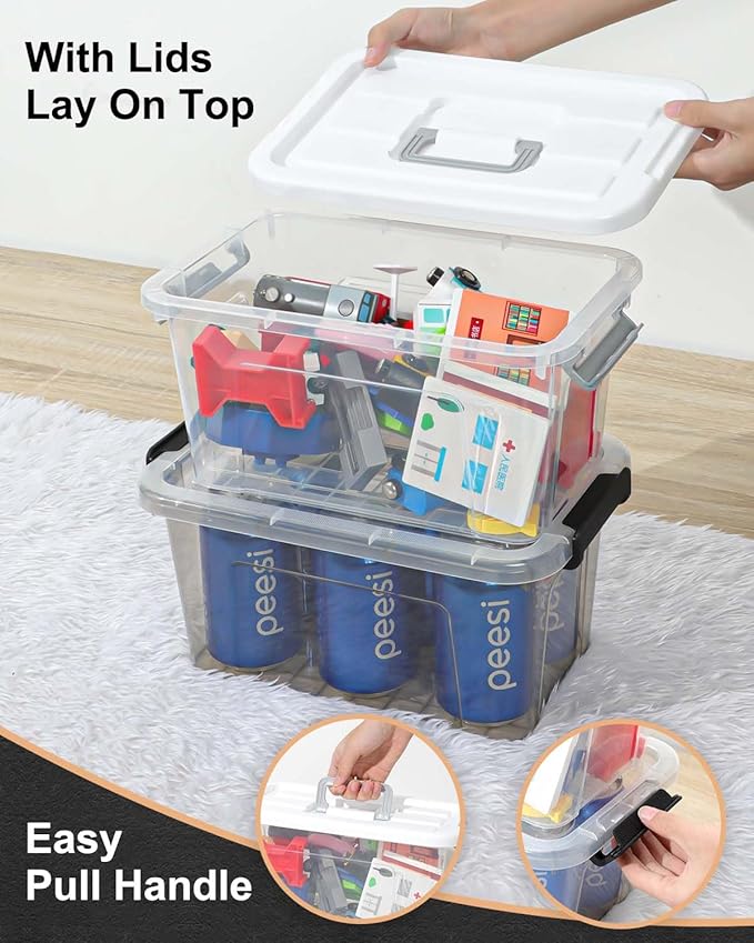NUMIFUN Plastic Storage Bins with Lids 6 Pack Storage Organizer 7 Quart Stackable Storage Bins with Buckle-Up Latches and Handle Storage totes easy for Home Office Pantry Organization Clear Lids