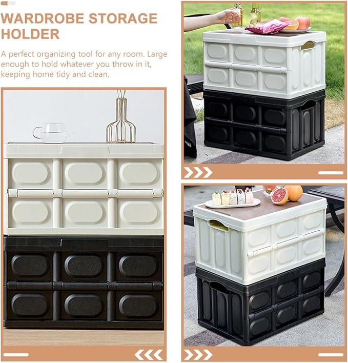 VICASKY Foldable Camping Storage Box with Lid Small Plastic Sundries Organizer 38.5x27x21cm Large Capacity Clothes Storage Container for Outdoor and Car Trunk Use