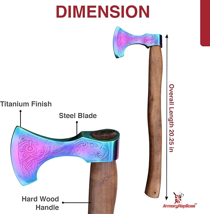 Armory Replicas™ Norse-Inspired Viking Axe with Rainbow Finish Blade Decorative Steel Axe with Wooden Handle for Display Collection &amp Themed Events