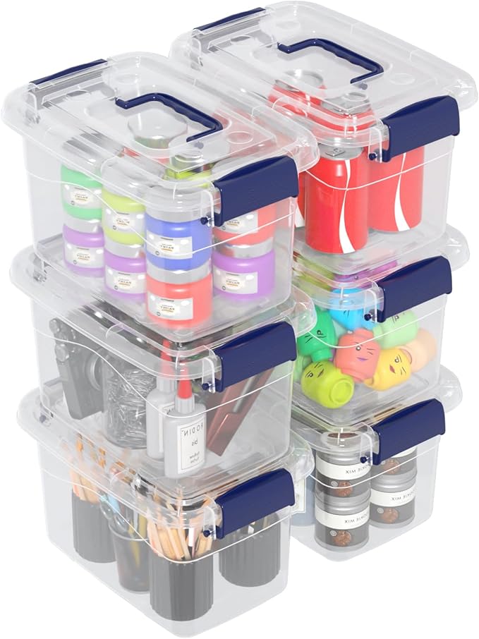 6-Pack 5 Quart Plastic Storage Box with Handle Clear Storage Bin