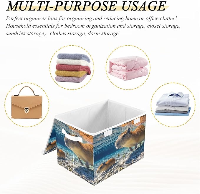 Storage Cube with Lid Diving Capybara Print 16.5×12.6×11.8 IN Collapsible Large Capacity Foldable Storage Basket Bin Organizer