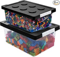 loobuu Plastic Storage Bins with Lids - Stackable Toy Storage Organizer Box Set of 2 Toy Chests with Compatible Building Baseplate and Lid Storage Container for Building Bricks &amp Toys- Black
