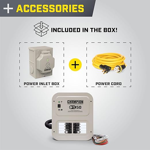 Champion Power Equipment 50-Amp Indoor-Rated Manual Transfer Switch with 30-Foot Generator Power Cord and Weather-Resistant Power Inlet Box