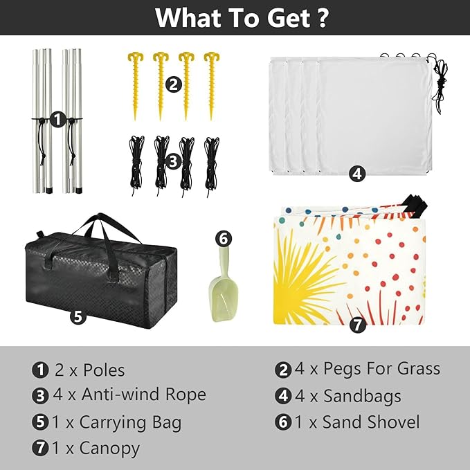 Beach Canopy with Windproof Ropes &amp Sandbags Beach Tent Sun Shade Sun Shelter for Camping Trips Fishing Backyard Fun or Picnics Fireworks