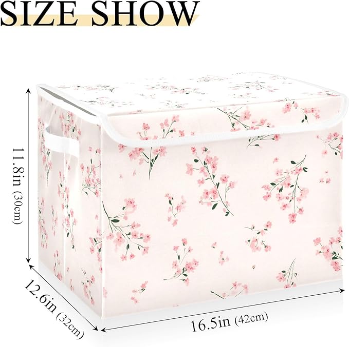 ALAZA Light Pink Small Floral 5 Storage Bins Organizer Box Baskets Lidded Clothes for Shelves Closet Collapsible Stackable Storage Cubes Handles