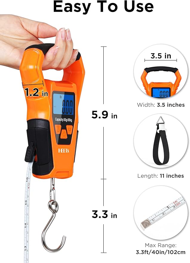 HEETA Waterproof Pouch Bag Screen Touch Sensitive (Black &amp White) Bundled with Waterproof Fish Scale Digital with Backlit LCD Display 2 AAA Batteries Included (Orange)