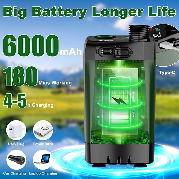 JITUIHOM Portable Camping Shower with 7800mAh Battery - 190 Minutes Runtime Smart LED Display &amp 4 Spray Modes for Outdoor Activities Hiking Traveling and Pet Bathing(6000mAH-Dark Green)