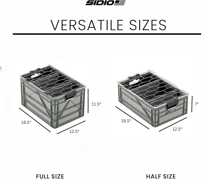 SIDIO CRATE Starter Pack - Two Full Size and One Half Size Heavy Duty Stackable Storage Bins Totes with Lids and Dividers - Durable Organizer for Home Office Garage and Outdoor Use - Aircraft