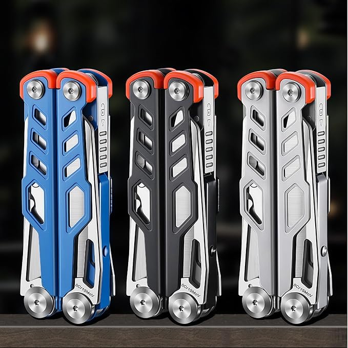 Multitool 15-in-1 Full-Size Lightweight EDC Multi-Purpose Pliers Multitools Camping Knives &amp Tools Tactical Outdoor Gear Gift Ideas for Men Gifts for Hunters Men who have Everything (Blue)