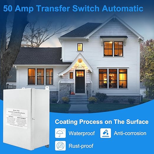 RV 50 Amp Transfer Switch Automatic Transfer Switch for RV Speedboats Home Standby PD52 Power Supply 120/240 Volt Dual Protection