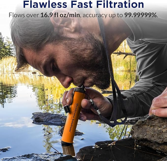 Membrane Solutions Straw Water Filter S1 NSF/ANSI 42&amp372&amp401 certificated Survival Filtration Portable Gear Emergency Preparedness Supply for Drinking Hiking Camping Team Family Outing