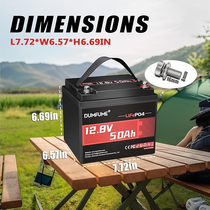 2 pack Dumfume 12V 50Ah LiFePO4 Lithium Battery Built-in 50A BMS 640Wh Energy with Low-Temp ProtectionIdeal for RVSolarHome Energy StorageOff-GridIndustrial Backup Power