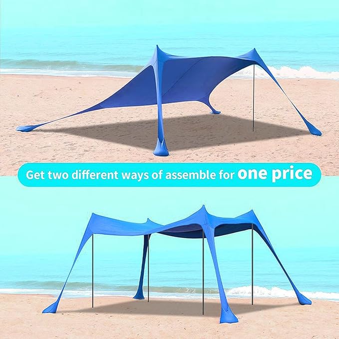 Tall Beach Sun Shelter UPF50+ Stability Pop Up Tent for Camping Spacious &amp Versatile for Family Gatherings Blue Polyester with Iron Poles (Blue)