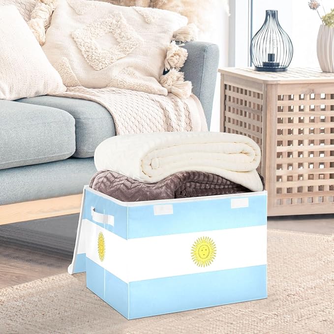 Argentina Flag Argentinian National Light Blue Storage Boxes with Lids Collapsible Clothes Organizer Extra Large Storage