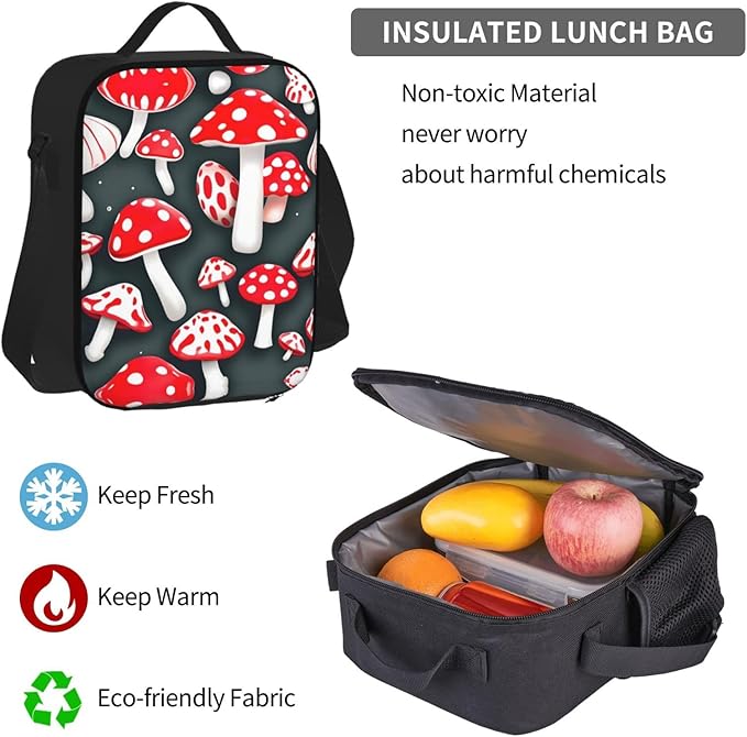 Red White Mushroom Backpack With Lunch Box 3 In 1 Set With Pencil Case Large Capacity Backpack With Chest Strap