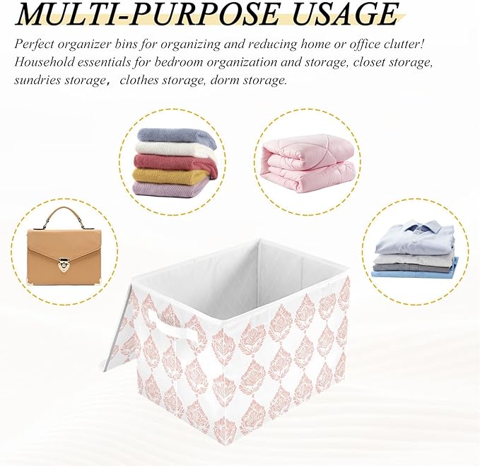 Storage Cube with Lid Oriental Floral Pattern Print 16.5×12.6×11.8 IN Collapsible Large Capacity Foldable Storage Basket Bin Organizer