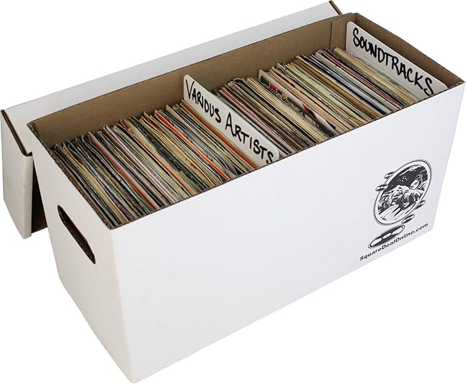 Durable Set of 10 - 7 inch Vinyl Record Storage Boxes - Sturdy Cardboard Construction with Removable Lid - Holds Up to 200 Records Each - Built Tough for Long-Term Secure Archival Storage - #07BC09
