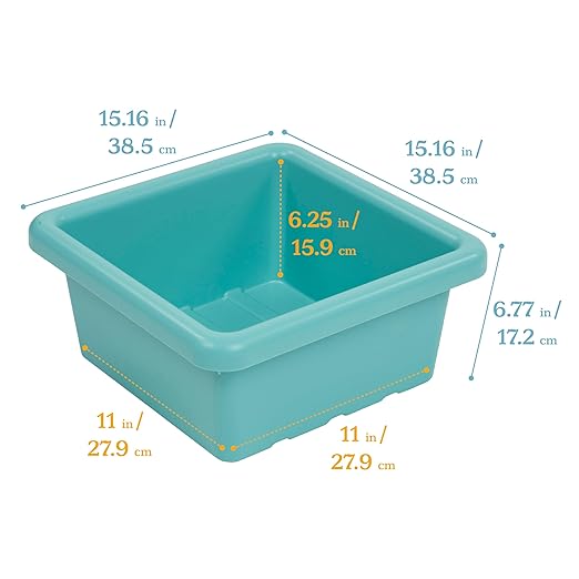 ECR4Kids Stackable Square Bins with Non-Snap Lids Multipurpose Organization Seafoam 4-Pack