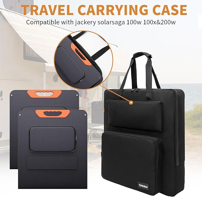 Solar Panel Travel Bag Portable Solar Panel Storage Bag Compatible with Jackery SolarSaga 100W 200W 100X Water-Resistant Protective Padded Carrying Case for 2 Panels for Outdoor Camping Travel