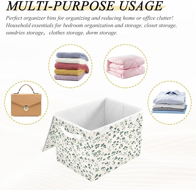 Christmas Storage Baskets with Lids St. Patrick's Day Shamrock Collapsible Bins Stackable Fabric Linen Baskets Closet Organizer Container 16.5x12.6x11.8