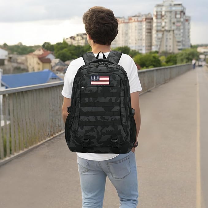19'' Camo Backpack for Boys - Waterproof Tactical Bookbag for 15.6 Laptop Sleeve &amp MOLLE System for School Camping Travel