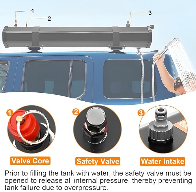Roof Rack Mount Road Shower Pressurized Water TankRoof Rack Shower for Camping Pressurized Water Tankfor Camping Off-Road Beach Travel 18L/4.76Gal