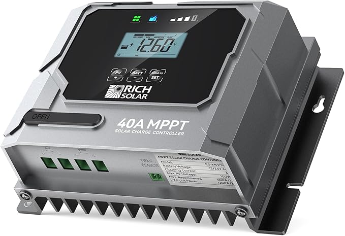 RICH SOLAR Bravo 40 | 40A MPPT Solar Charge Controller with Bluetooth – 12V/24V Auto-Detect Lithium &amp Lead-Acid Battery Support for RVs Campers &amp Off-Grid Systems