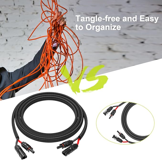 10Ft 10AWG Solar Cable Extension with Protection Cover Solar Wire with Tool-Free Solar Connectors IP68 Waterproof PV Cable Solar Panel Extension Cable 10Gauge for Home Boat RV Solar Panels(10ft)