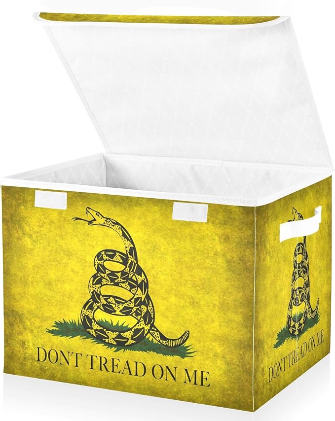 Yellow Snake Don't Tread on Me Flag Storage Bin with Lid Foldable Shoebox Storage Bags for Clothes for Office Supplies