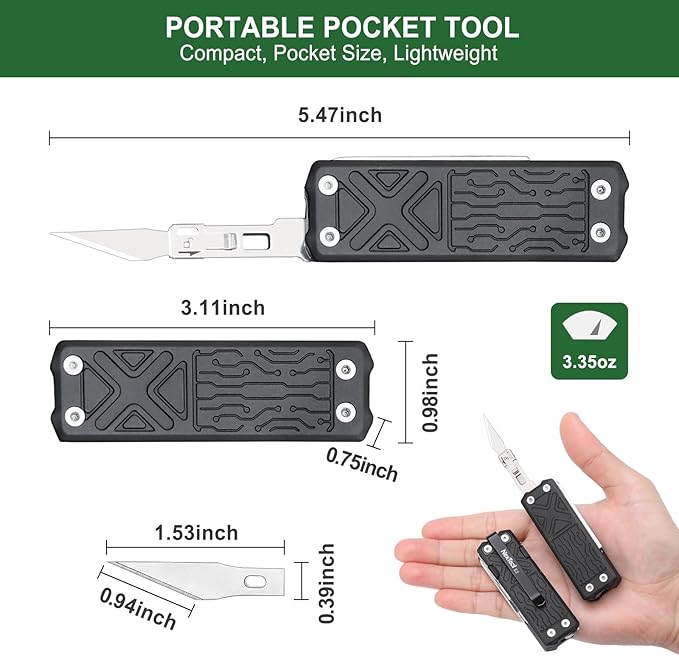 NexTool Pocket Tool E1 Pocket Knife Multi-Tool with Replaceable Folding Utility Knife Dual Head Screwdriver and Scissors Mini Multitool for EDC Carry Engraving Cutting and Repair Small Multitool