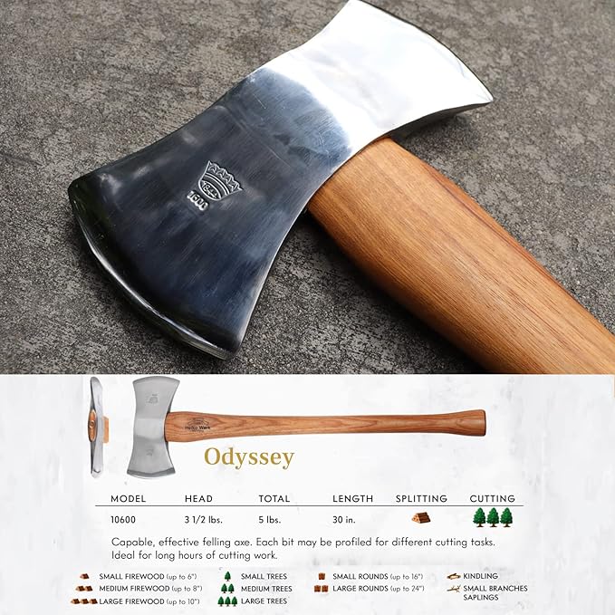 1844 Helko Werk Germany Classic Odyssey Double Bit Axe - Made in Germany Double Bit Axe and Felling Axe for Cutting Large Timber Felling Trees - Head 3.5 lbs Handle 30 in. (Odyssey) #10600