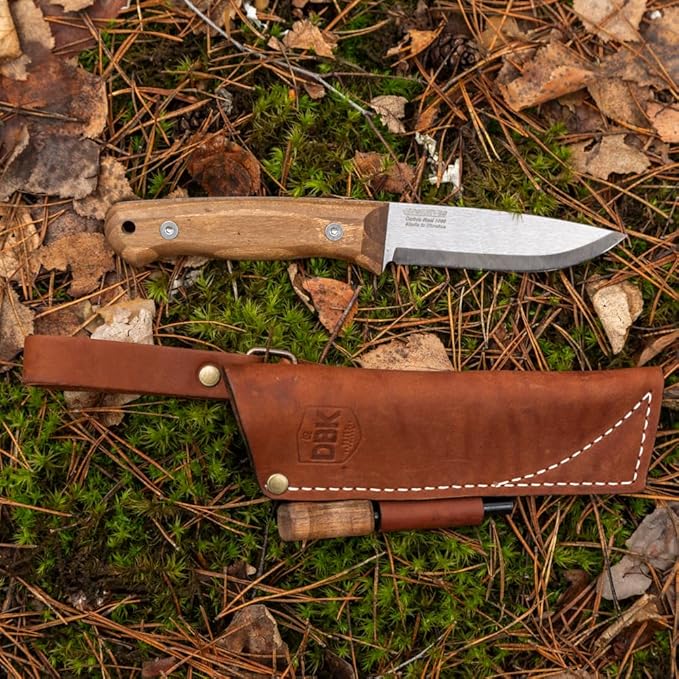 BPSKNIVES Bushmate 2.0 Designed by DBK - Bushcraft Knife - Fixed-Blade Carbon Steel Knife with Leather Sheath &amp Firestarter - Outdoor Full Tang Camping Survival Knives