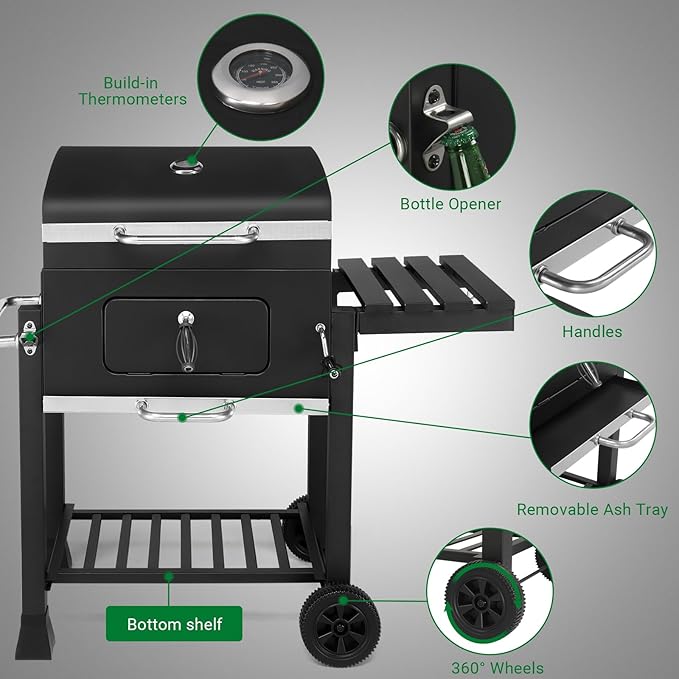Outvita Large Barrel Charcoal BBQ Grills with 794 SQ.IN. Cooking Area Outdoor Barbecue Grill with Adjustable Charcoal Tray &amp Foldable Side Table for Backyard Patio Picnic