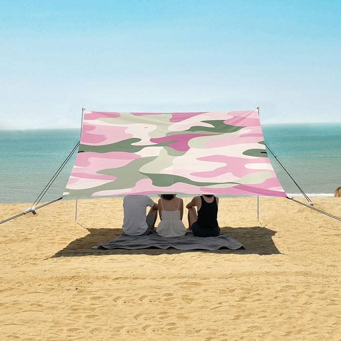 Sage Beach Canopy UPF50+ Easy Setup Shade Sun Shelter with Sturdy Poles Sandbags and Shovel for Camping Picnics Backyard