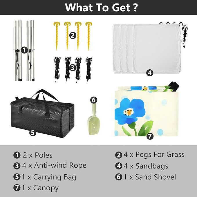 Beach Canopy with Windproof Ropes &amp Sandbags Beach Tent Sun Shade Sun Shelter for Camping Trips Fishing Backyard Fun or Picnics Flowers