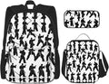 Silhouettes Of Martial Arts Backpack With Lunch Box 3 In 1 Set With Pencil Case Large Capacity Backpack With Chest Strap