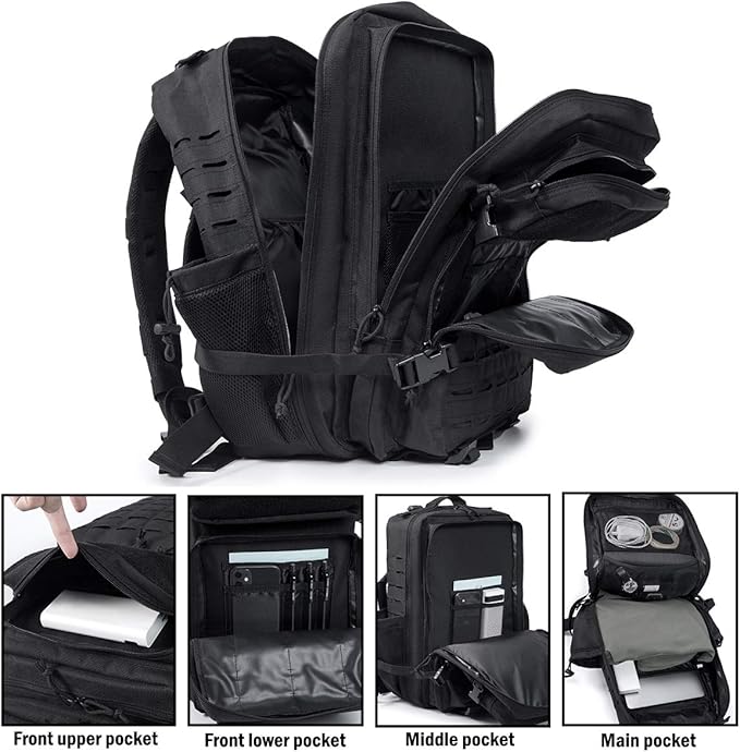 QT&ampQY 25L/45L Military Tactical Backpack For Men Molle Daypack 3 Day Bug Out Bag Hiking Rucksack With Bottle Holder