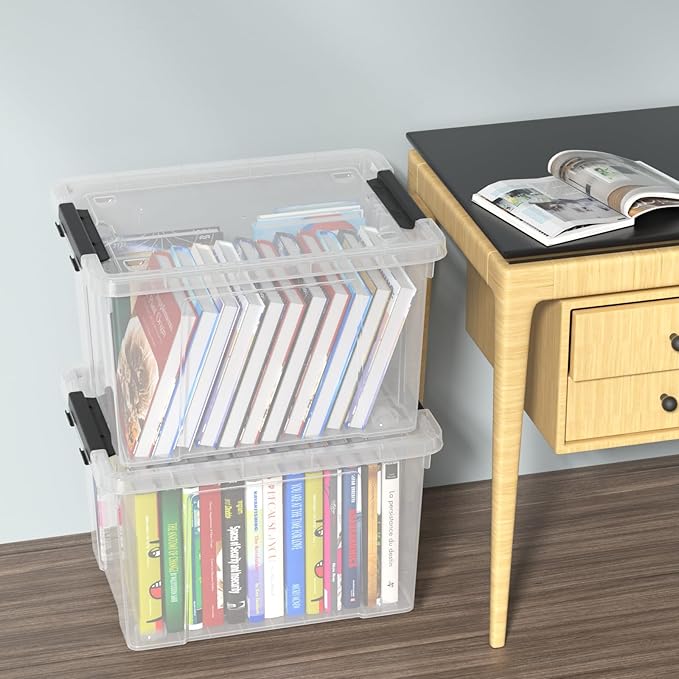 40 Quart Plastic Storage Bin with Lid Clear Storage Tote Bin Pack of 4
