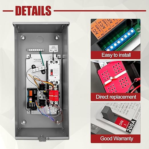 200 Amp Automatic Transfer Switch w/Power Management Replacement for Generac RXSW200A3 Single Phase Transfer Switch NEMA 3R 8-24KW Outdoor Rated Aluminum Enclosure for Indoor and Outdoor Use