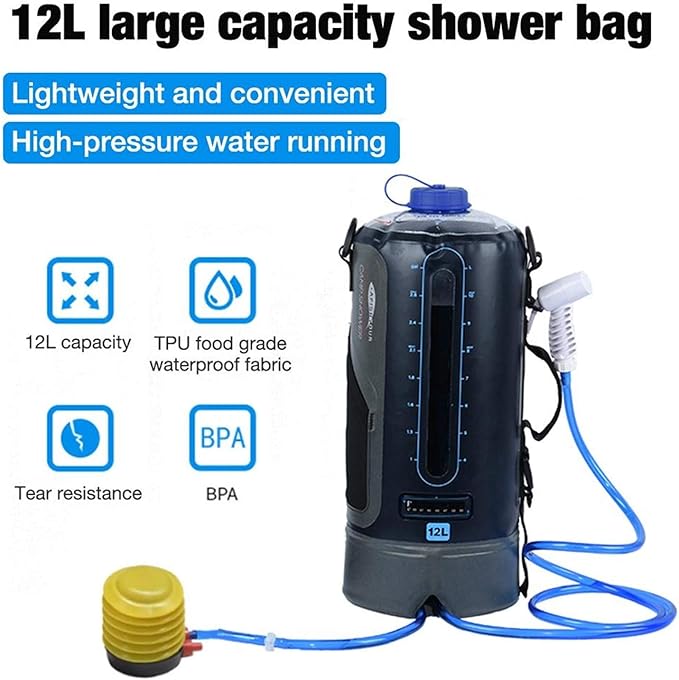 Portable 12 l Solar Camping Shower Suite Portable Outdoor Outlook Delivery Trial Water Container Workpiece for Travel Skills